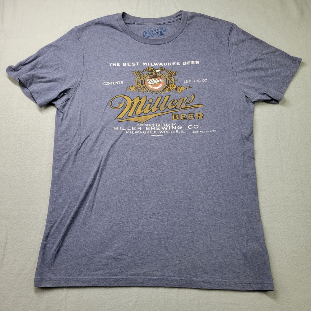 Miller Beer T-Shirt Men Size L Blue Best Milwaukee Beer Brewing Brewery